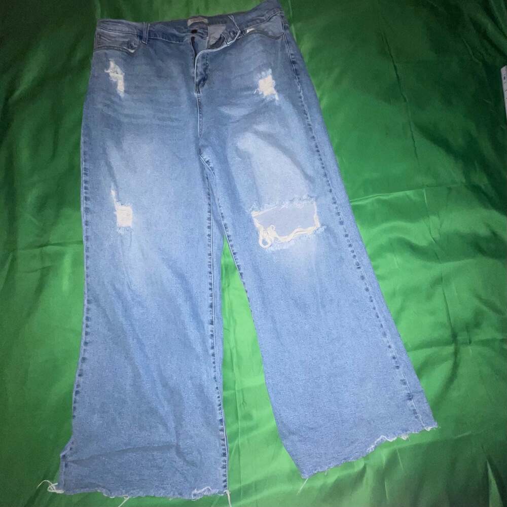 3X - Vibrant M.I.U Plus Size Distressed Wide Leg Jeans